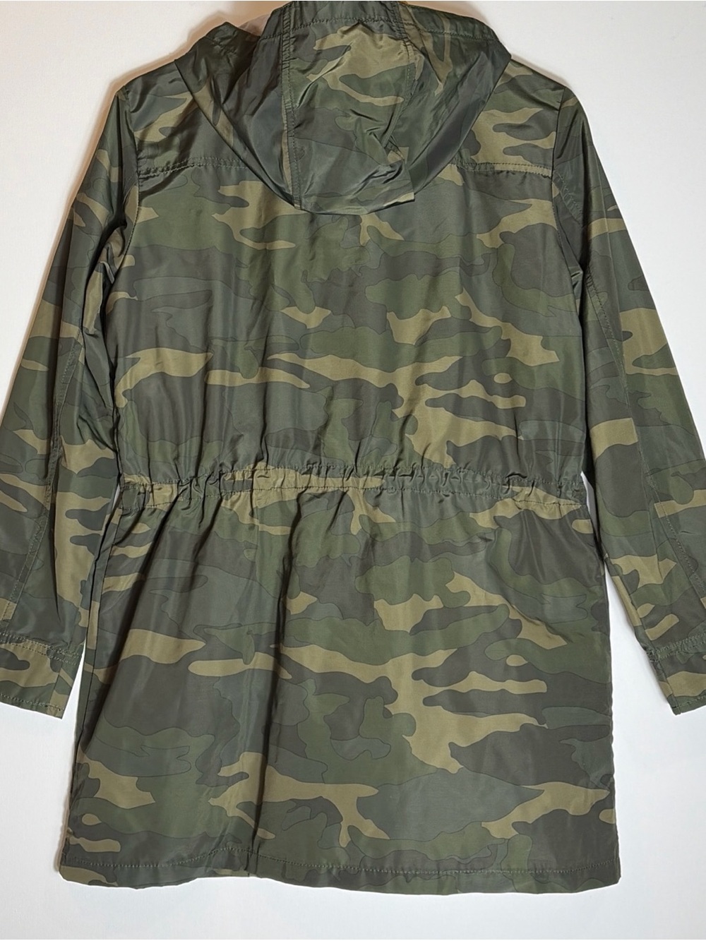 J.Crew Womens Small Camo Hooded Rain Jacket Utility Anorak Green Snap Zip - Picture 3 of 8